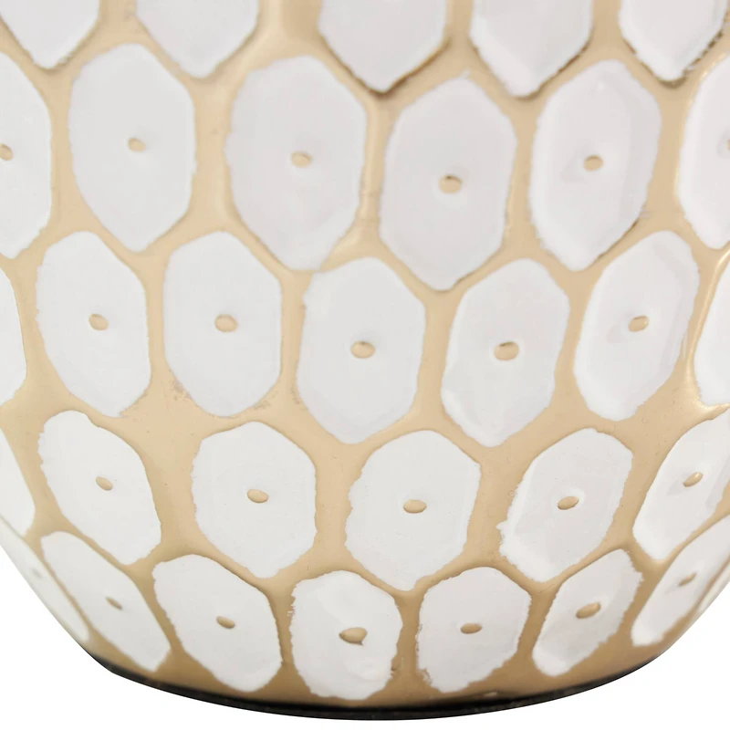 10" Gold Metal Geometric Geometric Dot Vase with White Accents