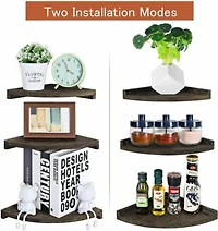 Brown Rustic Floating Corner Wall Shelf Set