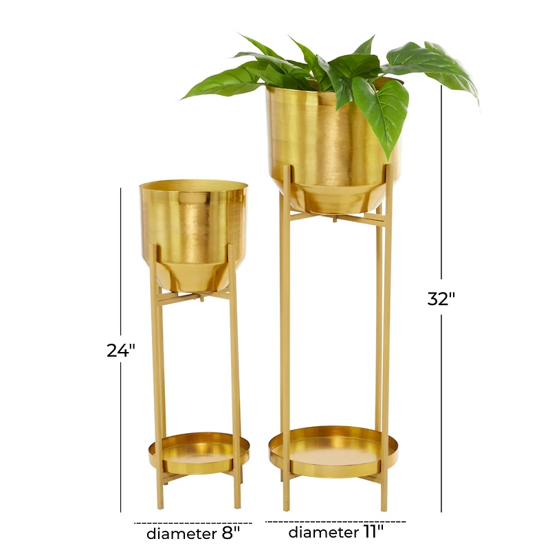 Gold Metal Planter with Removable Stand Set