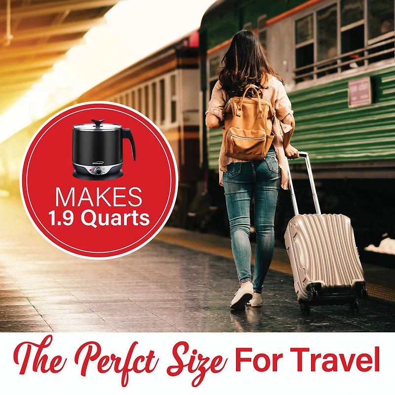 Brentwood 1.9qt. 600-Watt Stainless Steel Cordless Electric Hot Pot Cooker & Food Steamer With Swivel Base