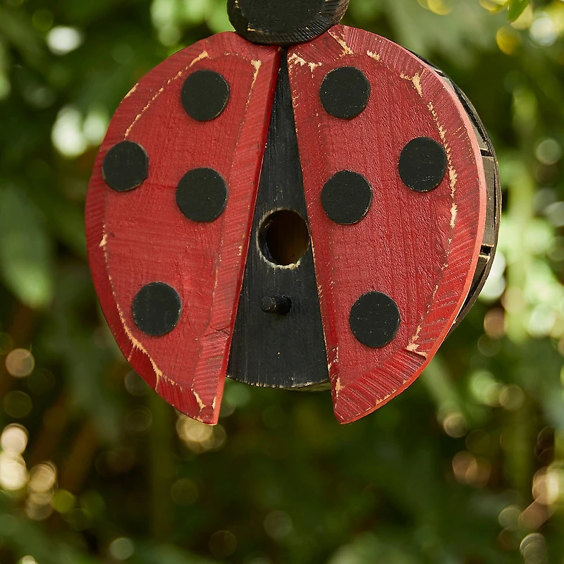 Glitzhome® 11.5" Distressed Wood Ladybug Birdhouse