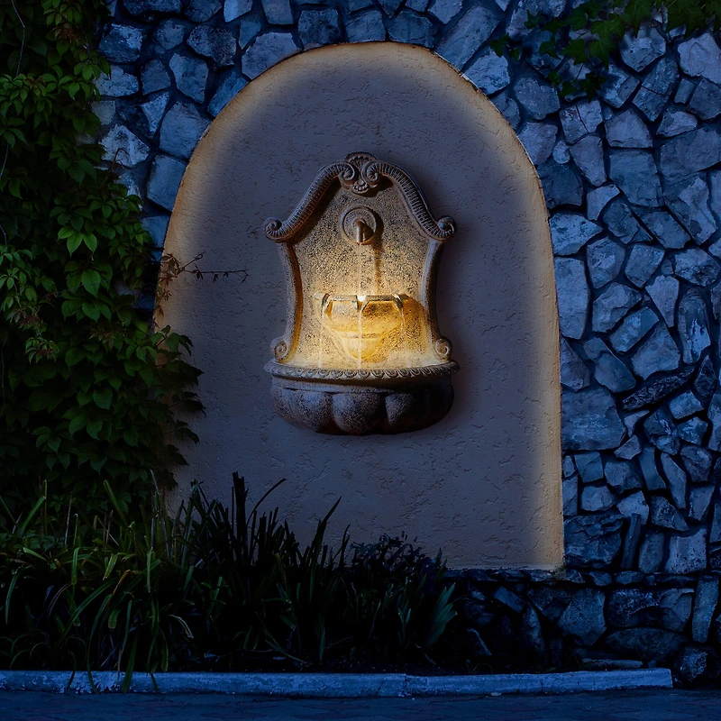 Glitzhome® 25.75" Faux Granite Sculptural Outdoor Wall Fountain with LED Light