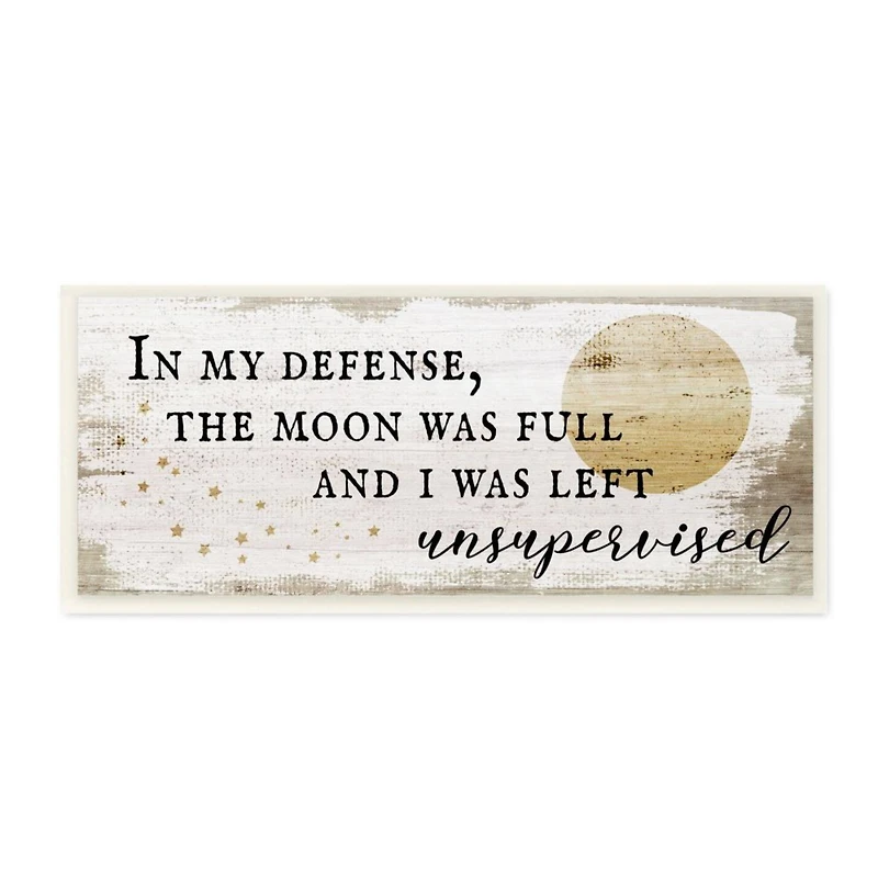 Stupell Industries Full Moon Unsupervised Phrase Rustic Halloween Charm Wood Wall Plaque