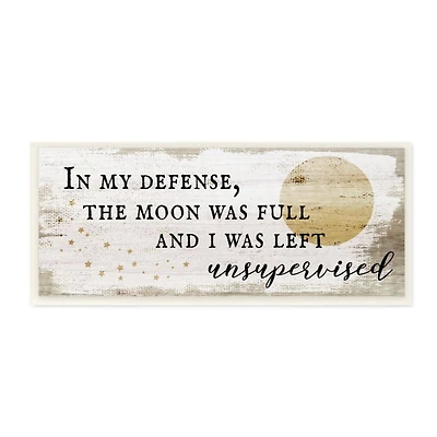 Stupell Industries Full Moon Unsupervised Phrase Rustic Halloween Charm Wood Wall Plaque