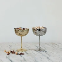 Hello Honey 2-Piece Hammered Stainless Steel Coupe Glass, Gold and Silver