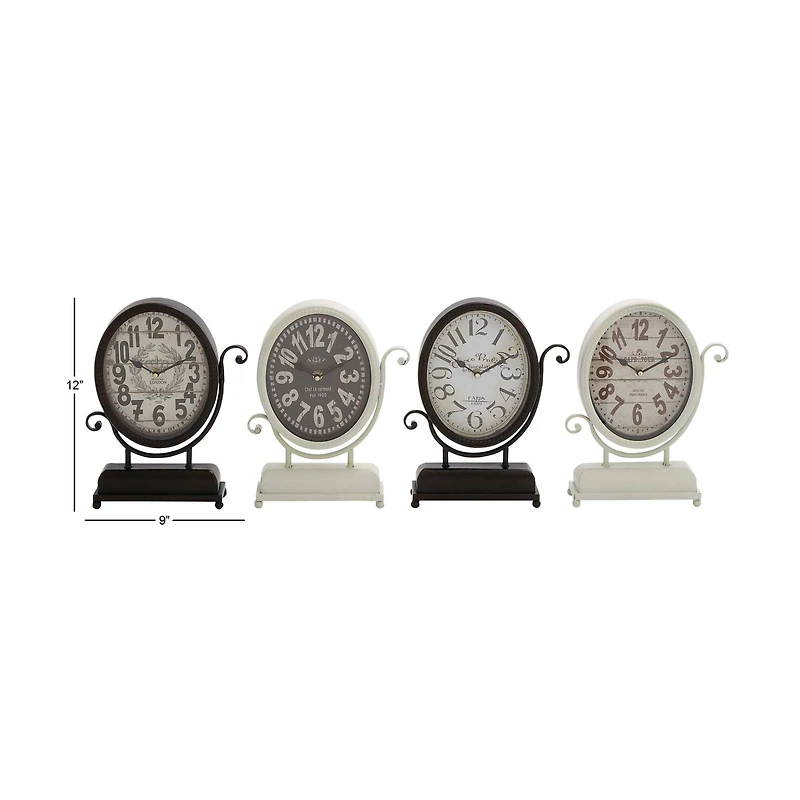 12" Black & White Metal Oval Clock Set