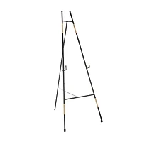 53.5" Black Metal Slim Foldable 2-Tier Easel with Wrapped Rattan Accents
