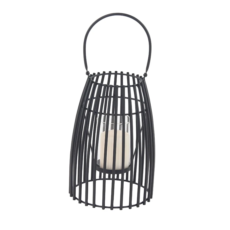 12" Black Iron Contemporary Candle Holder Lantern