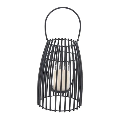 12" Black Iron Contemporary Candle Holder Lantern