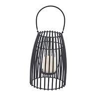 12" Black Iron Contemporary Candle Holder Lantern