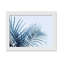 Striped Blue Palms Wall Print in White Frame