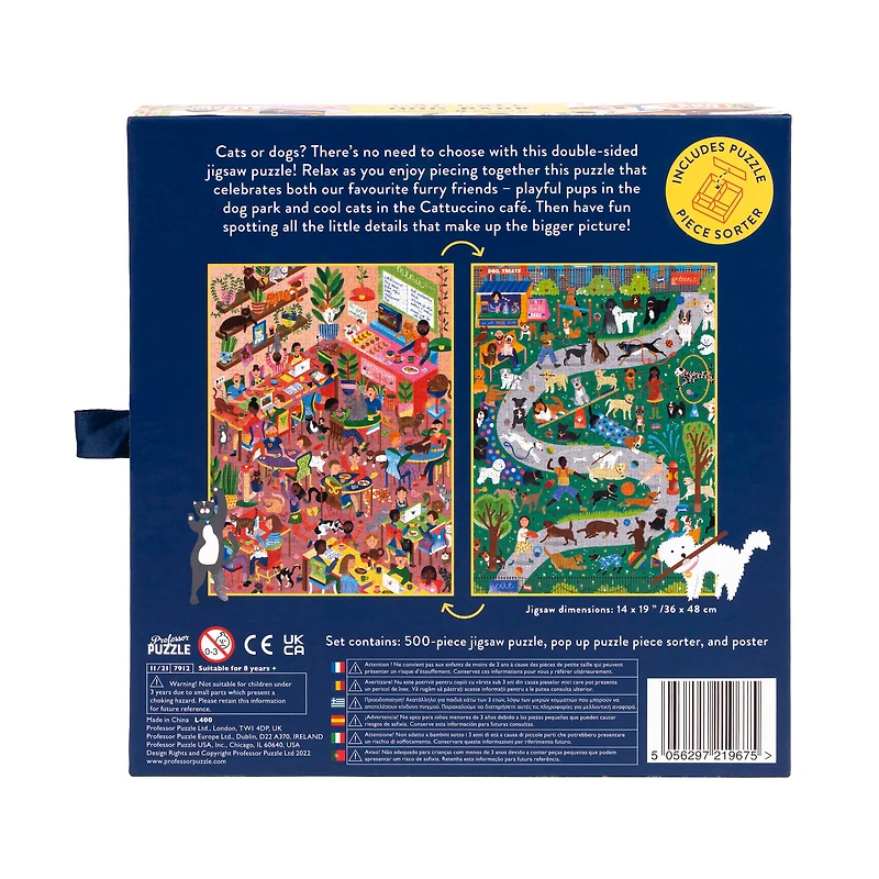 Cat Cafe & Dog Park Double-Sided Jigsaw Puzzle: 500 Pcs