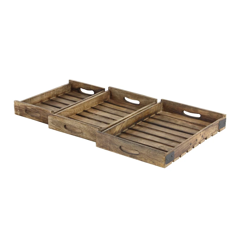 Brown Mango Wood Farmhouse Tray Set