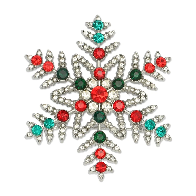 Red & Green Gem Snowflake Brooch by Celebrate It™