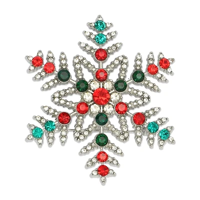 Red & Green Gem Snowflake Brooch by Celebrate It™