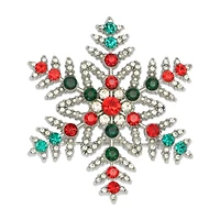 Red & Green Gem Snowflake Brooch by Celebrate It™