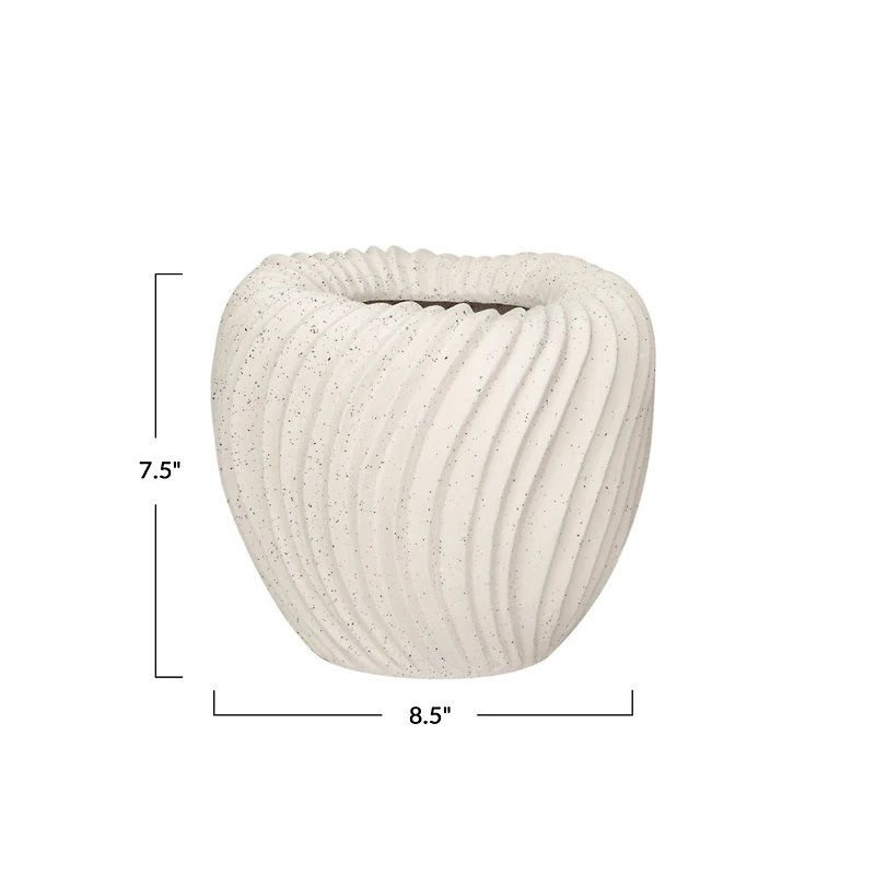 Hello Honey® 8.5" White Speckled Sand Finish Stoneware Pleated Planter