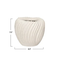 Hello Honey® 8.5" White Speckled Sand Finish Stoneware Pleated Planter