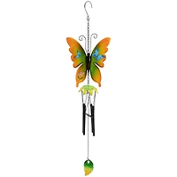 15.75" Orange & Green Metal Butterfly Outdoor Garden Windchime