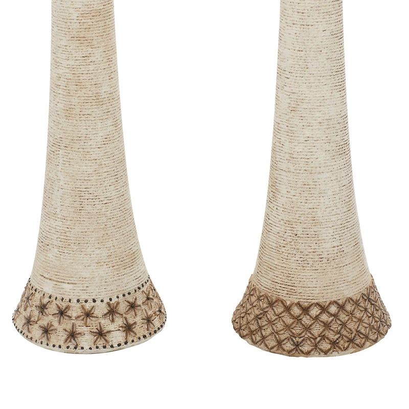 Set of 2 White Stone Contemporary Sculpture 6", 31"