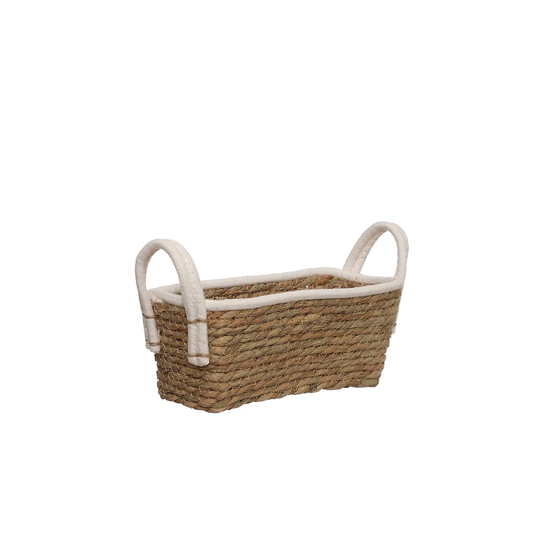 Natural Grass Rope Basket with White Fabric Handles by Ashland
