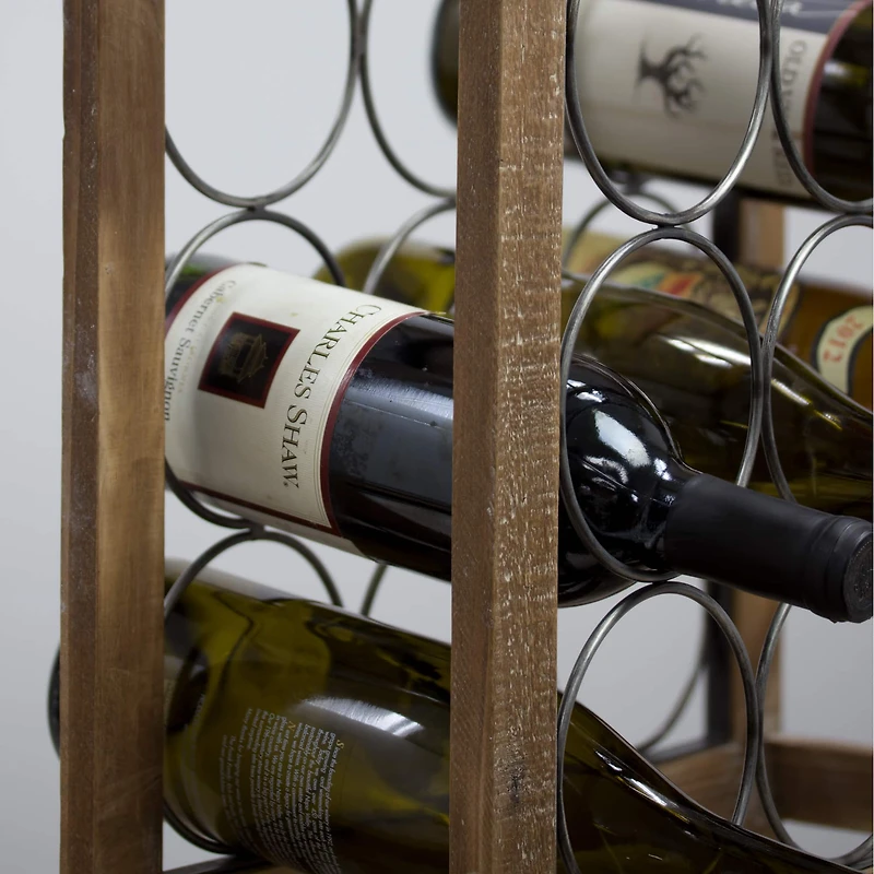 23" Rustic Wood & Metal Wine Rack