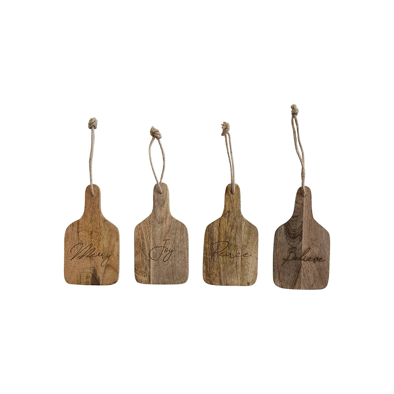 Hello Honey® 7.25" Holiday Words Mango Wood Cheese & Cutting Boards, 4ct.