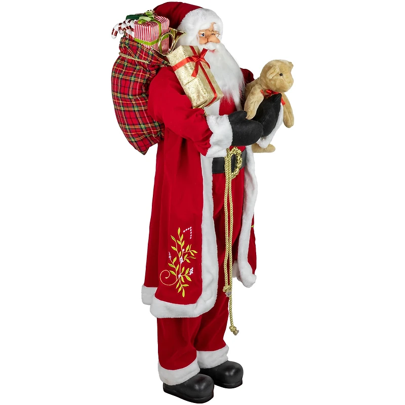 5ft. Traditional Santa Claus with Teddy Bear & Gift Bag Standing Christmas Figure
