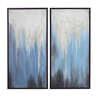 Set of 2 Blue Polystone Contemporary Framed Wall Art, 24" x 48"