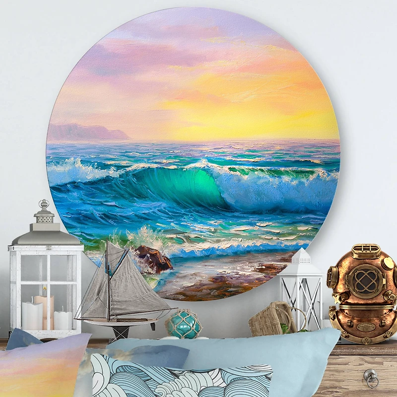 Designart - Blue Waves Breaking At The Beach IV