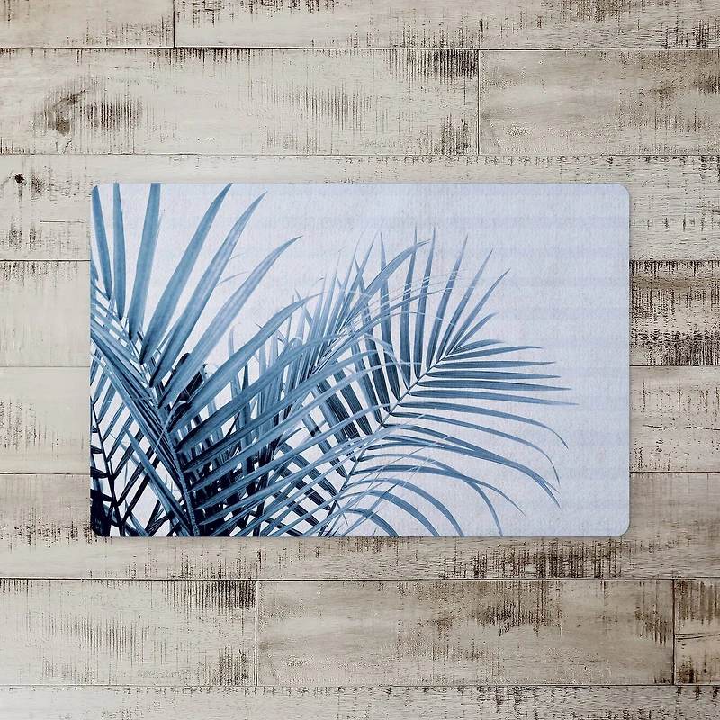Striped Blue Palms Floor Mat