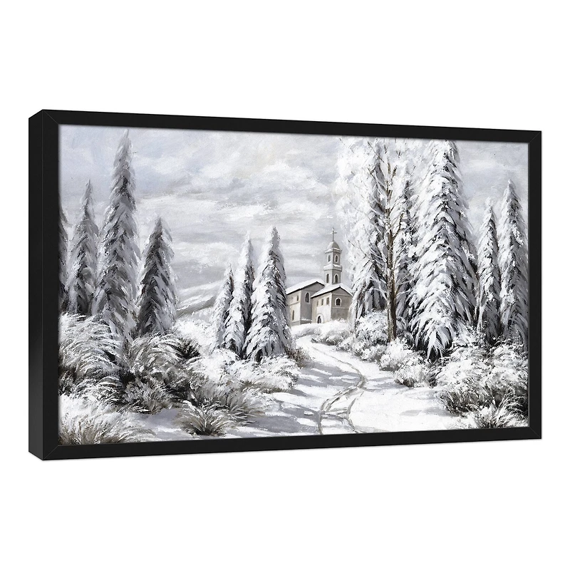 Snowy Forest Black Framed Canvas Wall Art