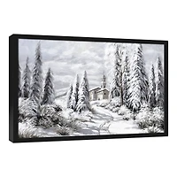 Snowy Forest Black Framed Canvas Wall Art
