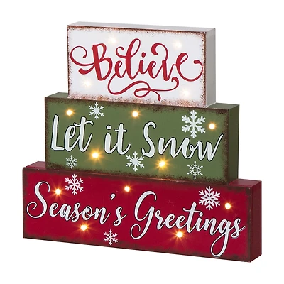Glitzhome® 12" LED Wooden Block Holiday Word Sign