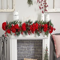 6ft. Red & Green Hydrangea Garland
