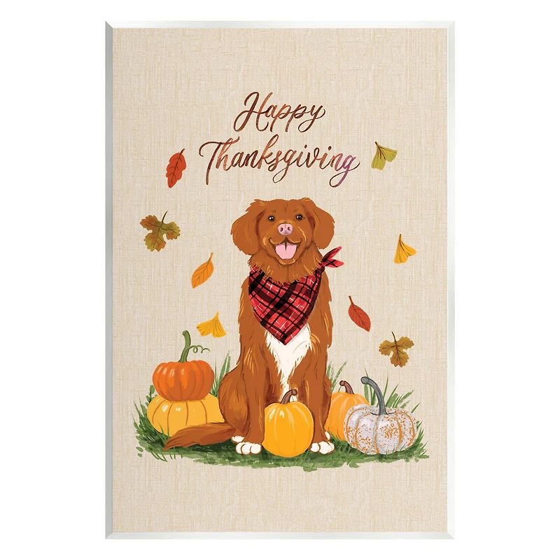 Stupell Industries Happy Thanksgiving Pumpkins Dog Wall Plaque Art
