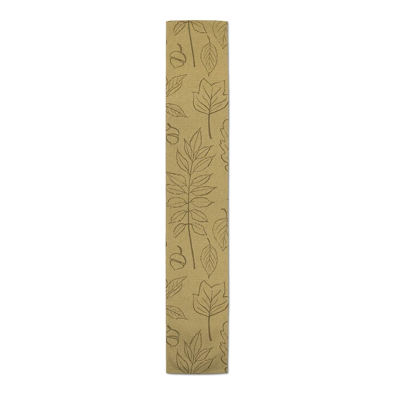 72'' Mustard Yellow Leaf Pattern Cotton Twill Runner