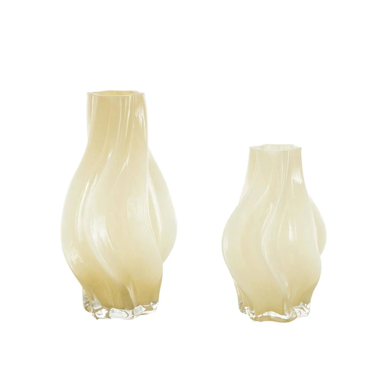Yellow Glass Wavy Ombre Vase Set
