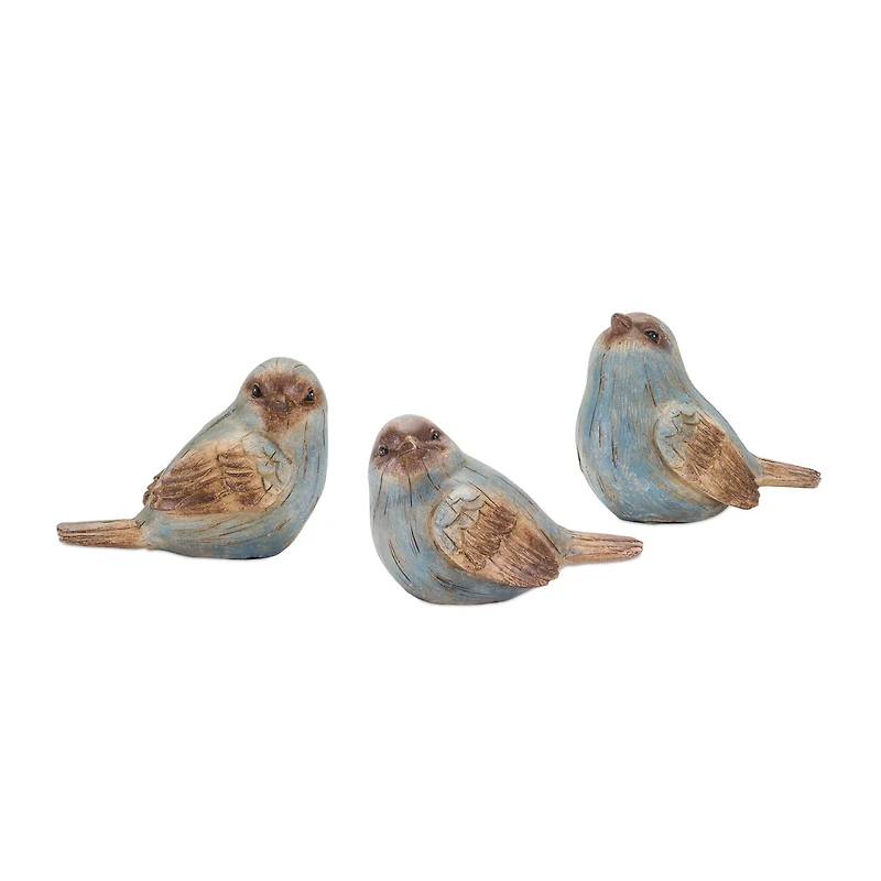 3" Rustic Blue Bird Figurine Set