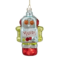 Silver & Green Robot Hanging Glass Christmas Ornament