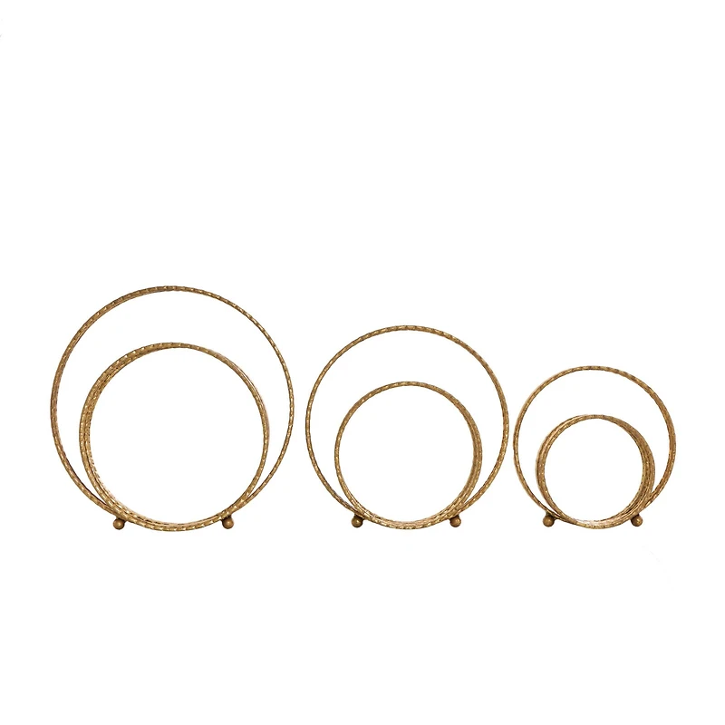 Gold Metal Geometric Layered Ring Sculpture Set