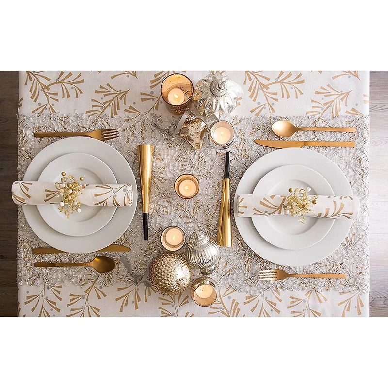 DII® 84" Metallic Holly Leaves Tablecloth