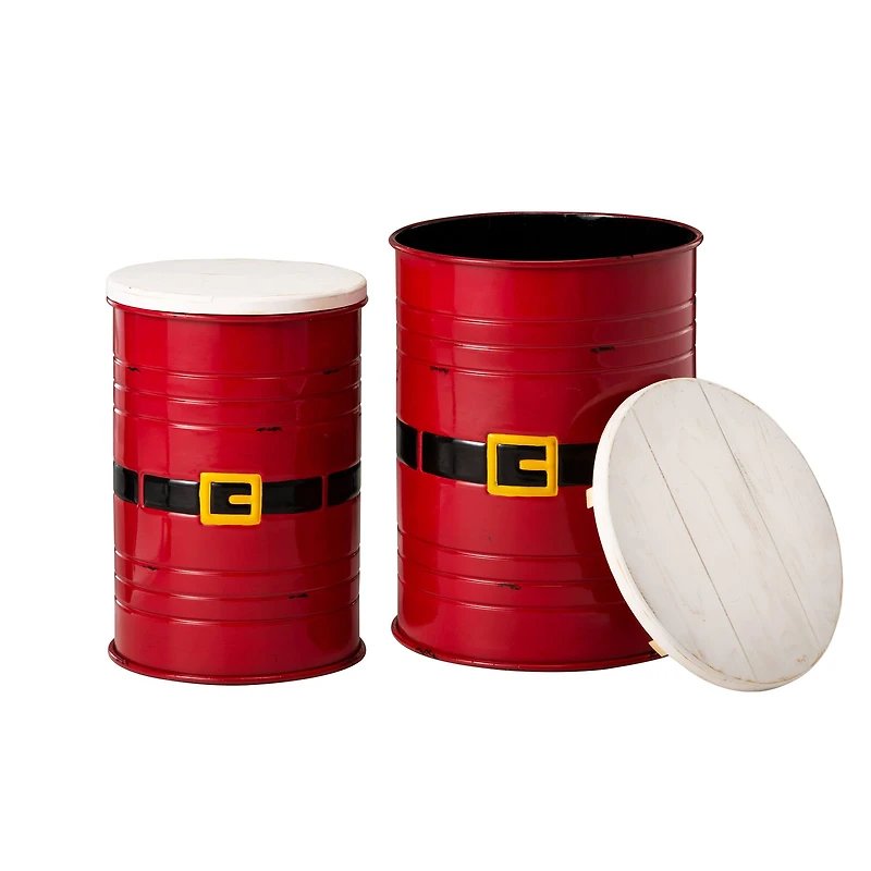 Glitzhome® Christmas Metal Santa Belt Storage Container Set