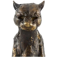19" Bronze Polystone Distressed Textured Sitting Leopard Sculpture with Cutouts & Gold Accents