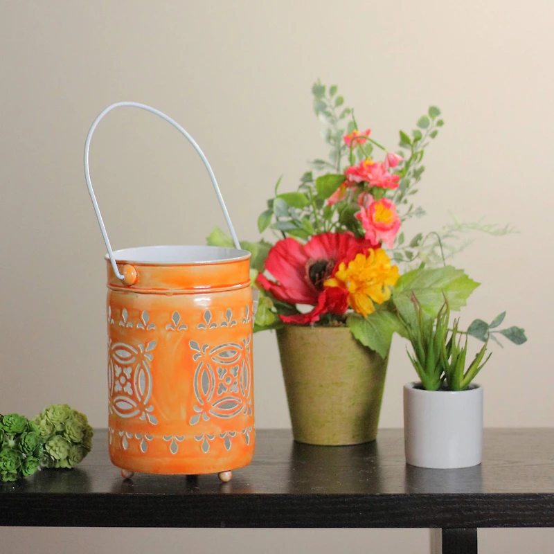 7.5" L'Eau de Fleur Bright Orange Votive Candle Lantern