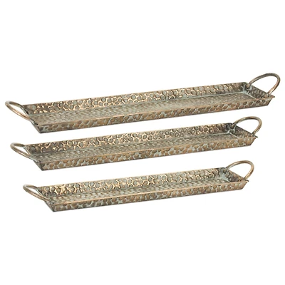 Gold Textured Long Metal Tray Set,  21.5", 23.7", & 26"