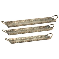 Gold Textured Long Metal Tray Set,  21.5", 23.7", & 26"