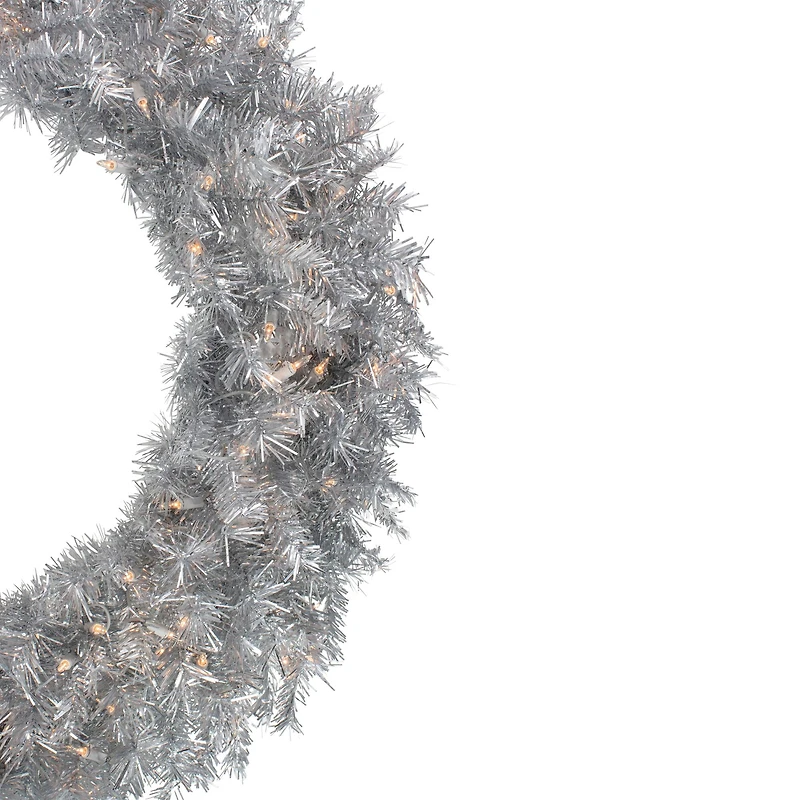 36" Pre-Lit Silver Tinsel Artificial Christmas Wreath