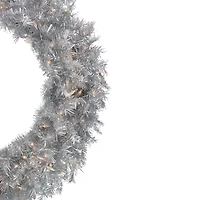 36" Pre-Lit Silver Tinsel Artificial Christmas Wreath