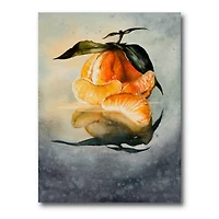 Designart - One Peeled Fresh Orange Mandarin With Green Leaves